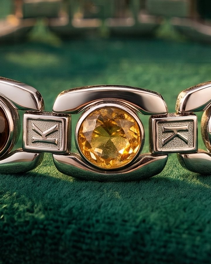 Macro of the faceted golden citrine set in steel